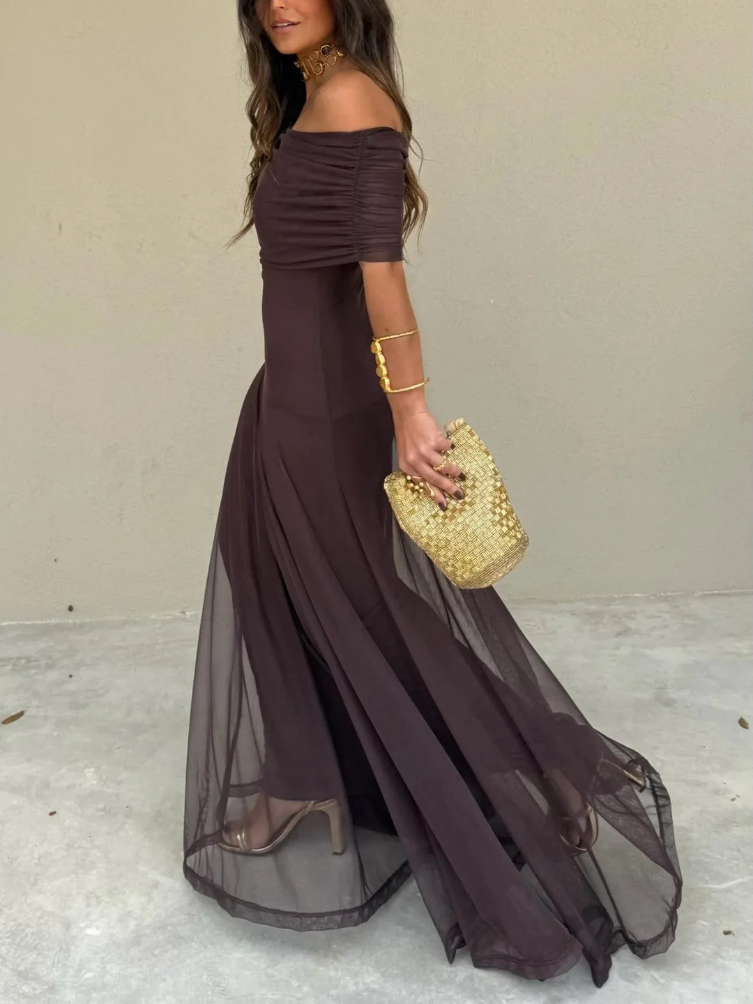 Scarlett | Elegant Off Shoulder Chiffon Maxi Dress