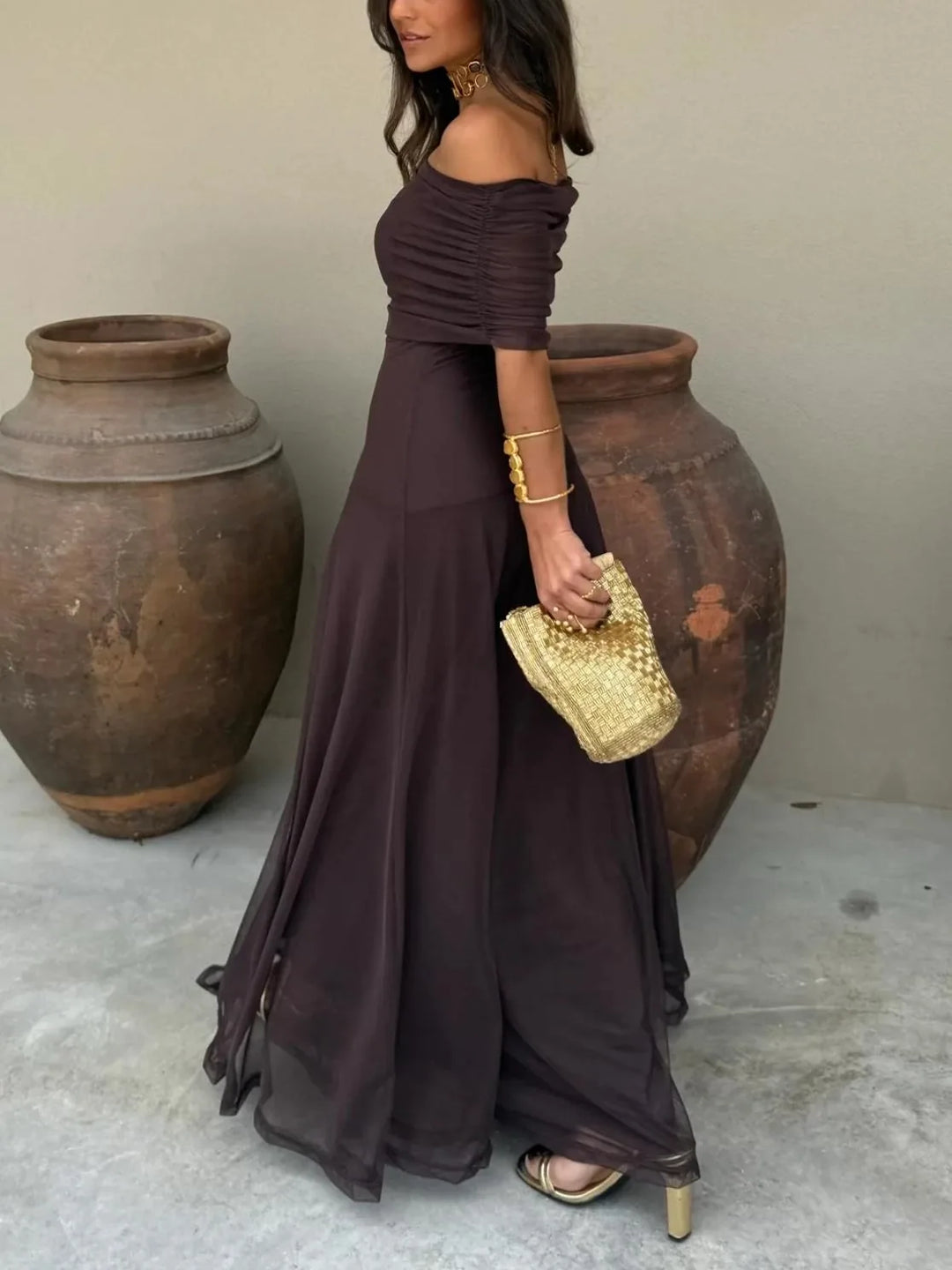 Scarlett | Elegant Off Shoulder Chiffon Maxi Dress