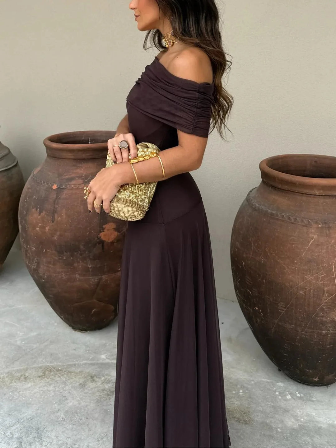 Scarlett | Elegant Off Shoulder Chiffon Maxi Dress