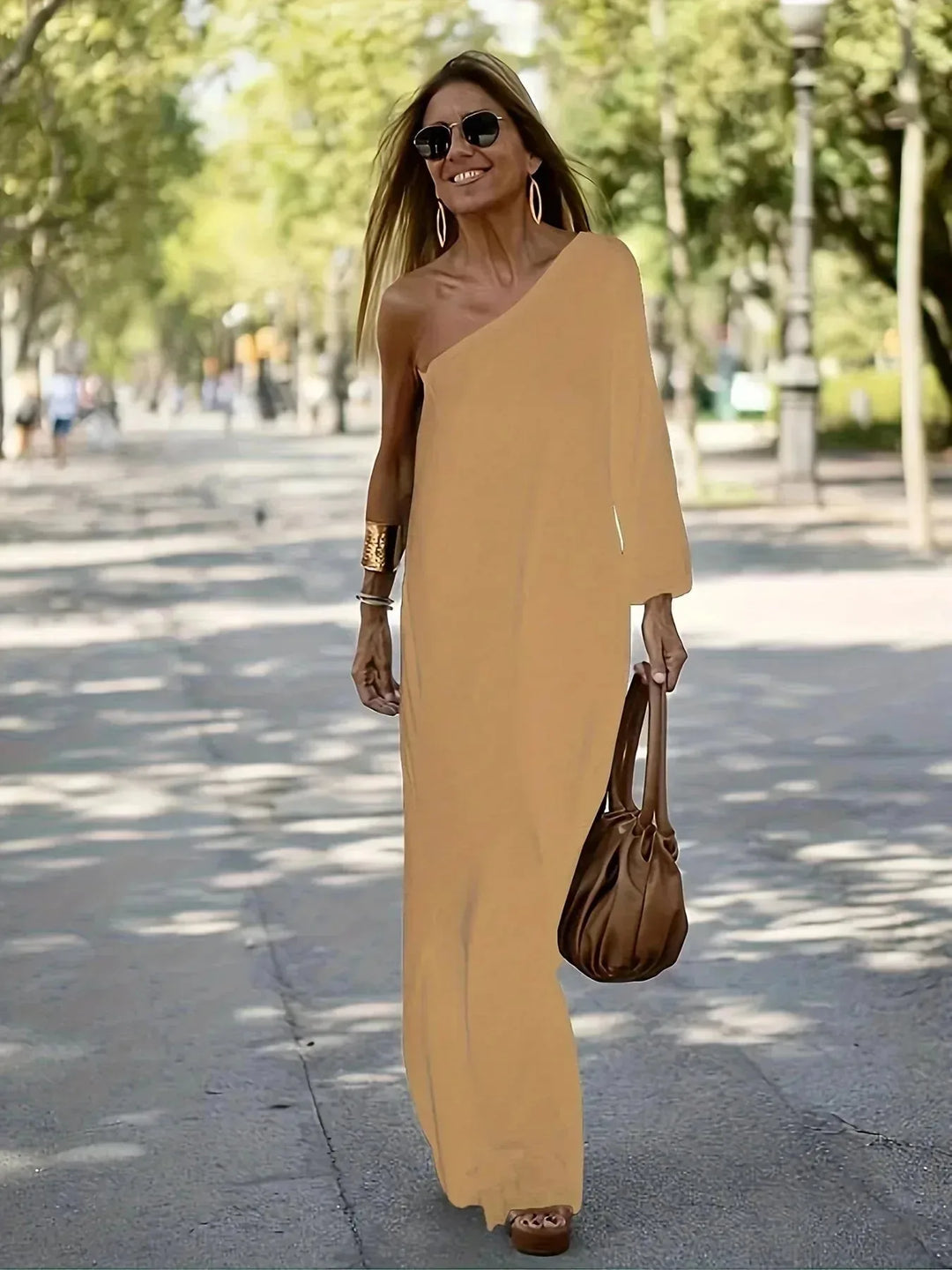 Isabella | Elegant One Shoulder Off The Shoulder Maxi Dress
