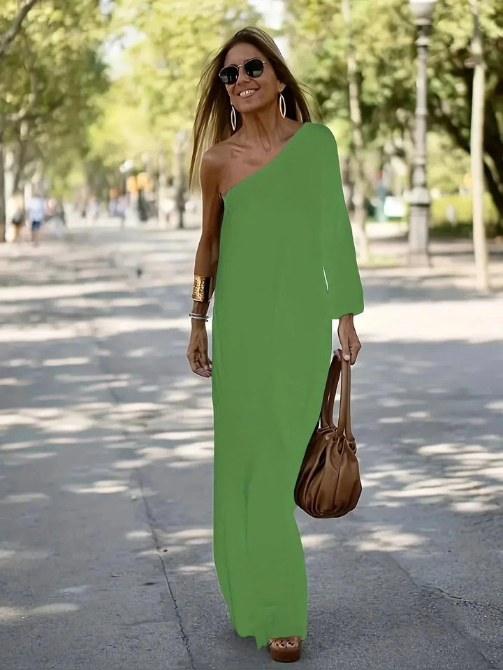 Isabella | Elegant One Shoulder Off The Shoulder Maxi Dress