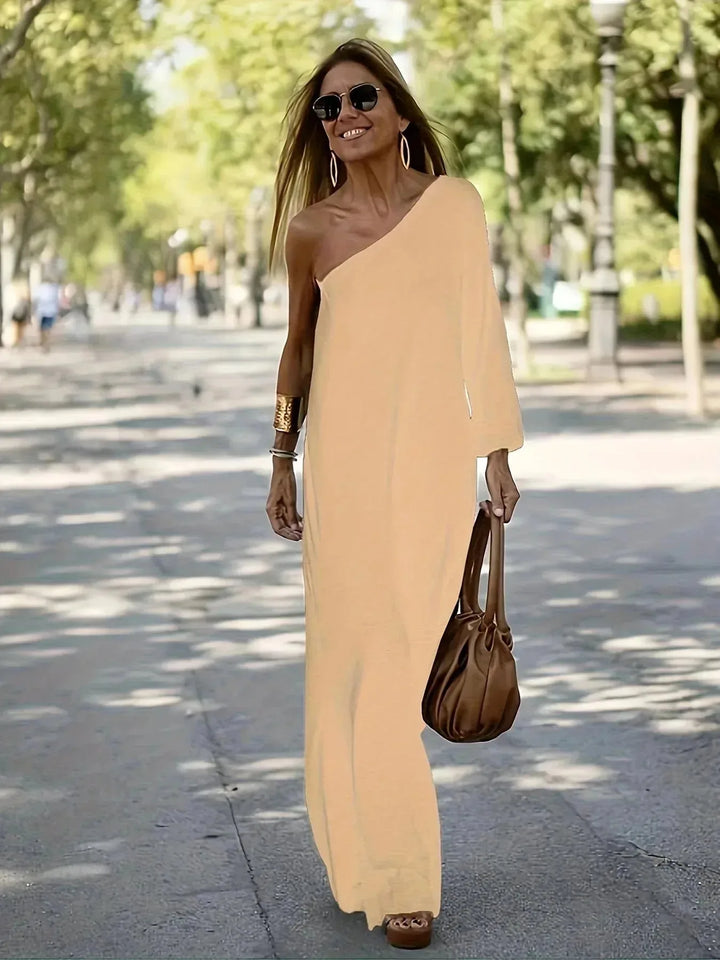 Isabella | Elegant One Shoulder Off The Shoulder Maxi Dress