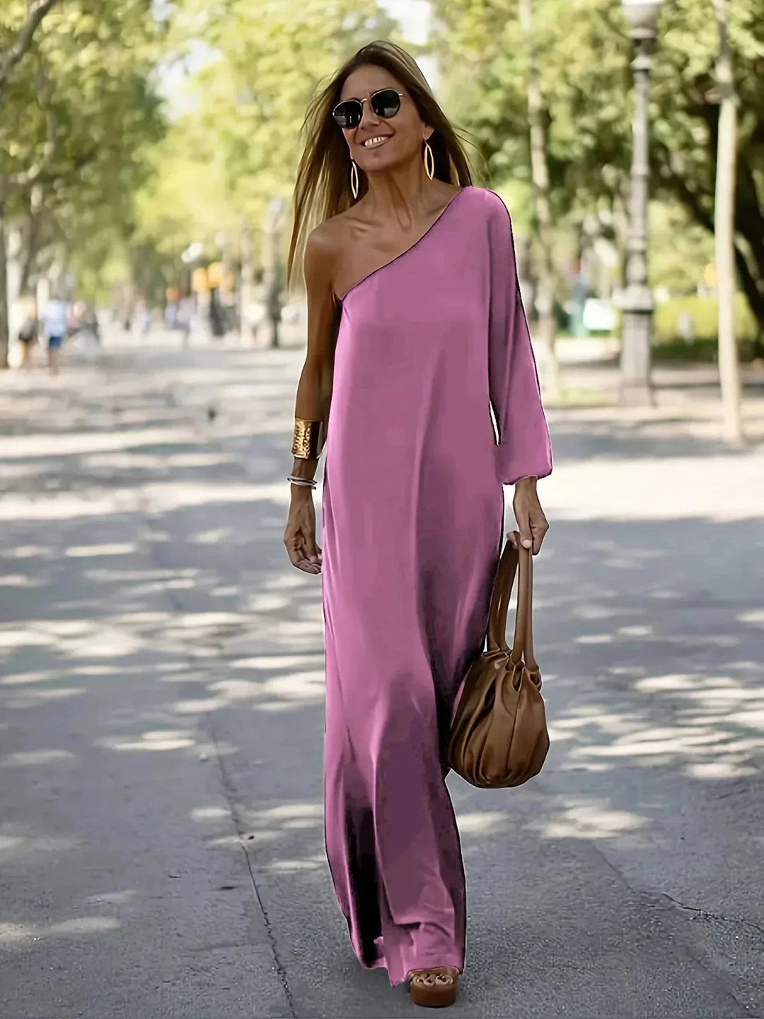Isabella | Elegant One Shoulder Off The Shoulder Maxi Dress