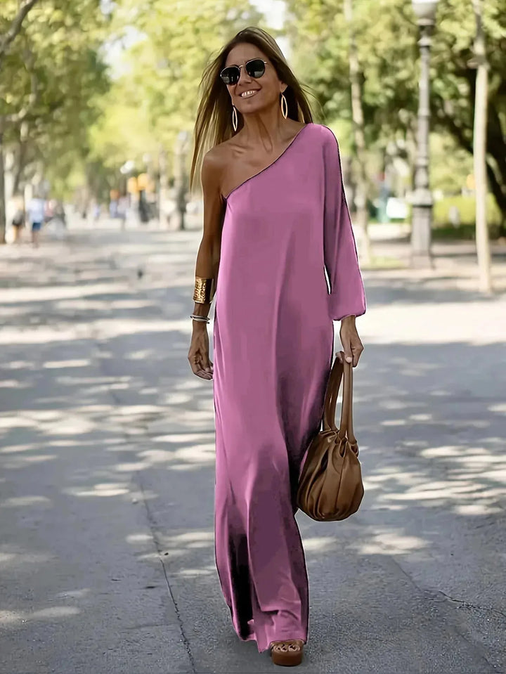Isabella | Elegant One Shoulder Off The Shoulder Maxi Dress