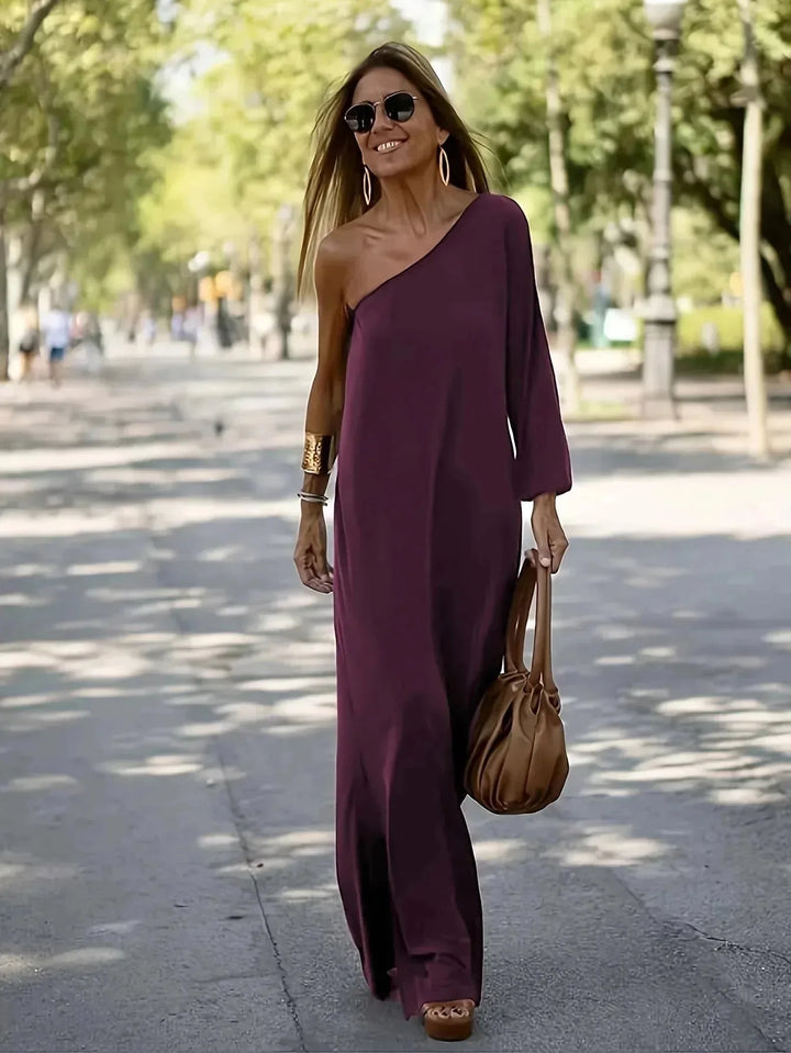 Isabella | Elegant One Shoulder Off The Shoulder Maxi Dress