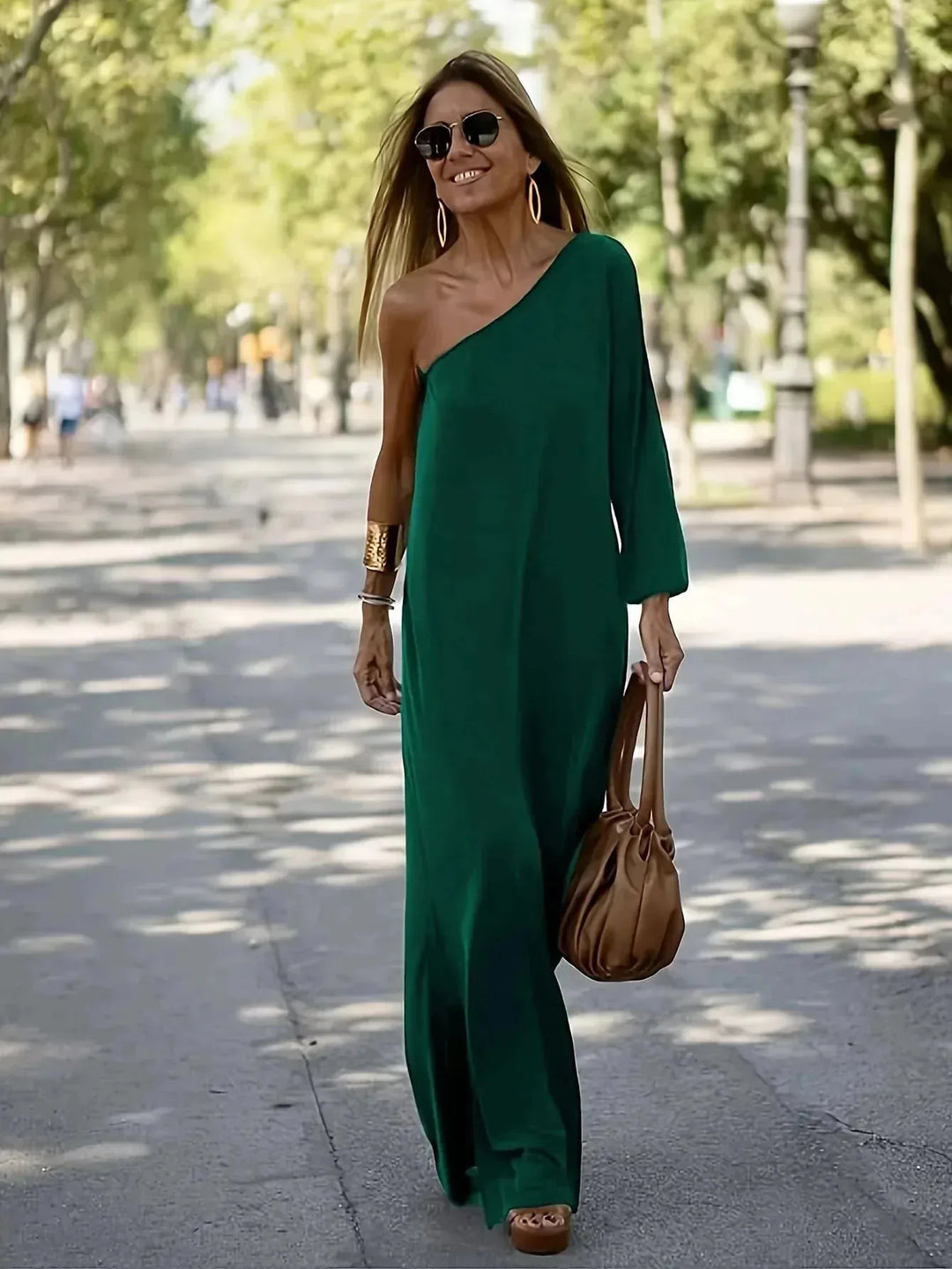 Isabella | Elegant One Shoulder Off The Shoulder Maxi Dress