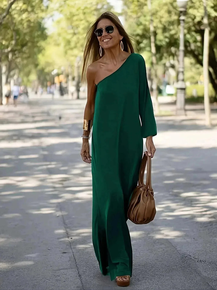 Isabella | Elegant One Shoulder Off The Shoulder Maxi Dress