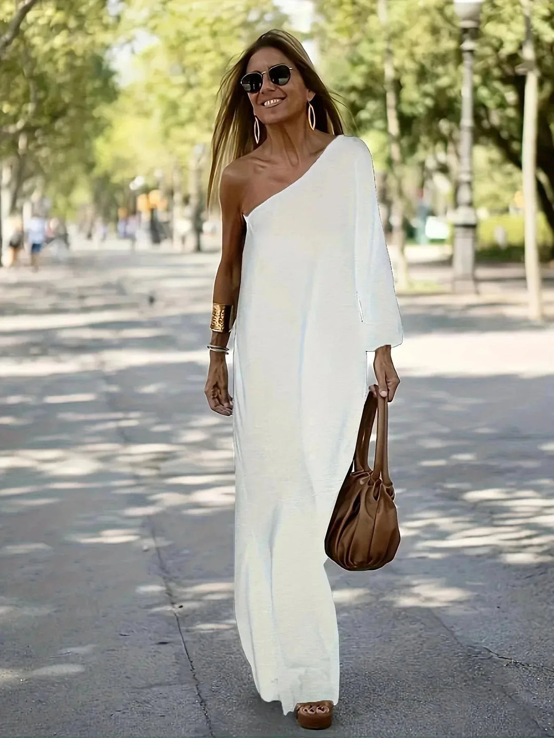 Isabella | Elegant One Shoulder Off The Shoulder Maxi Dress