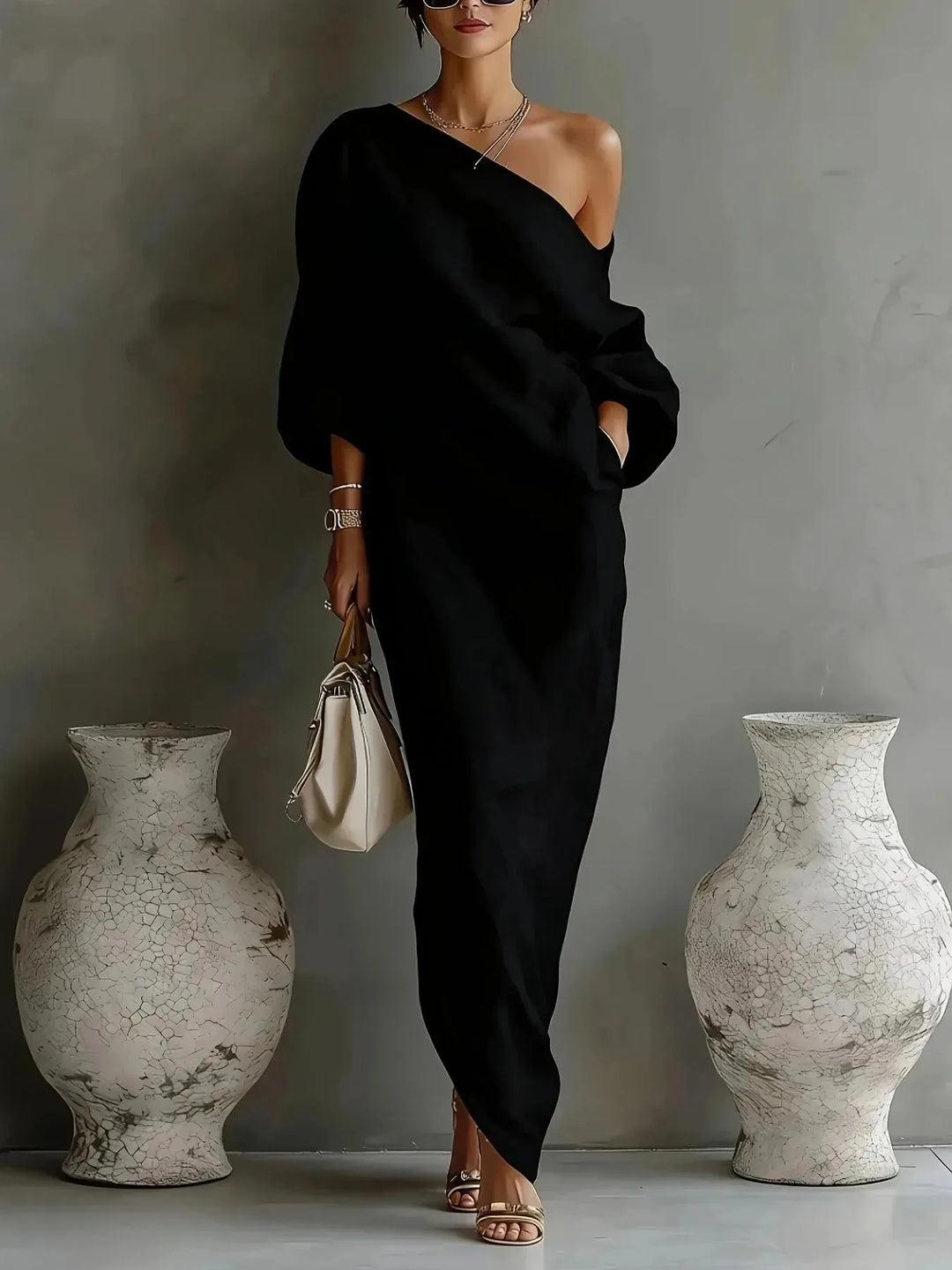 Sophia | Elegant One Shoulder Off The Shoulder Maxi Dress