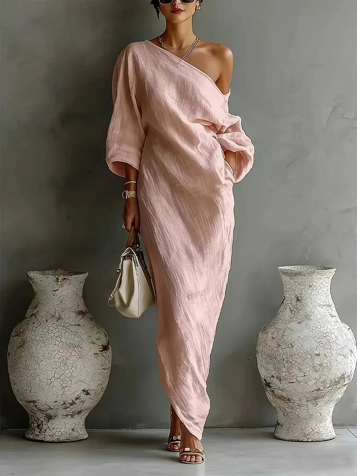 Sophia | Elegant One Shoulder Off The Shoulder Maxi Dress