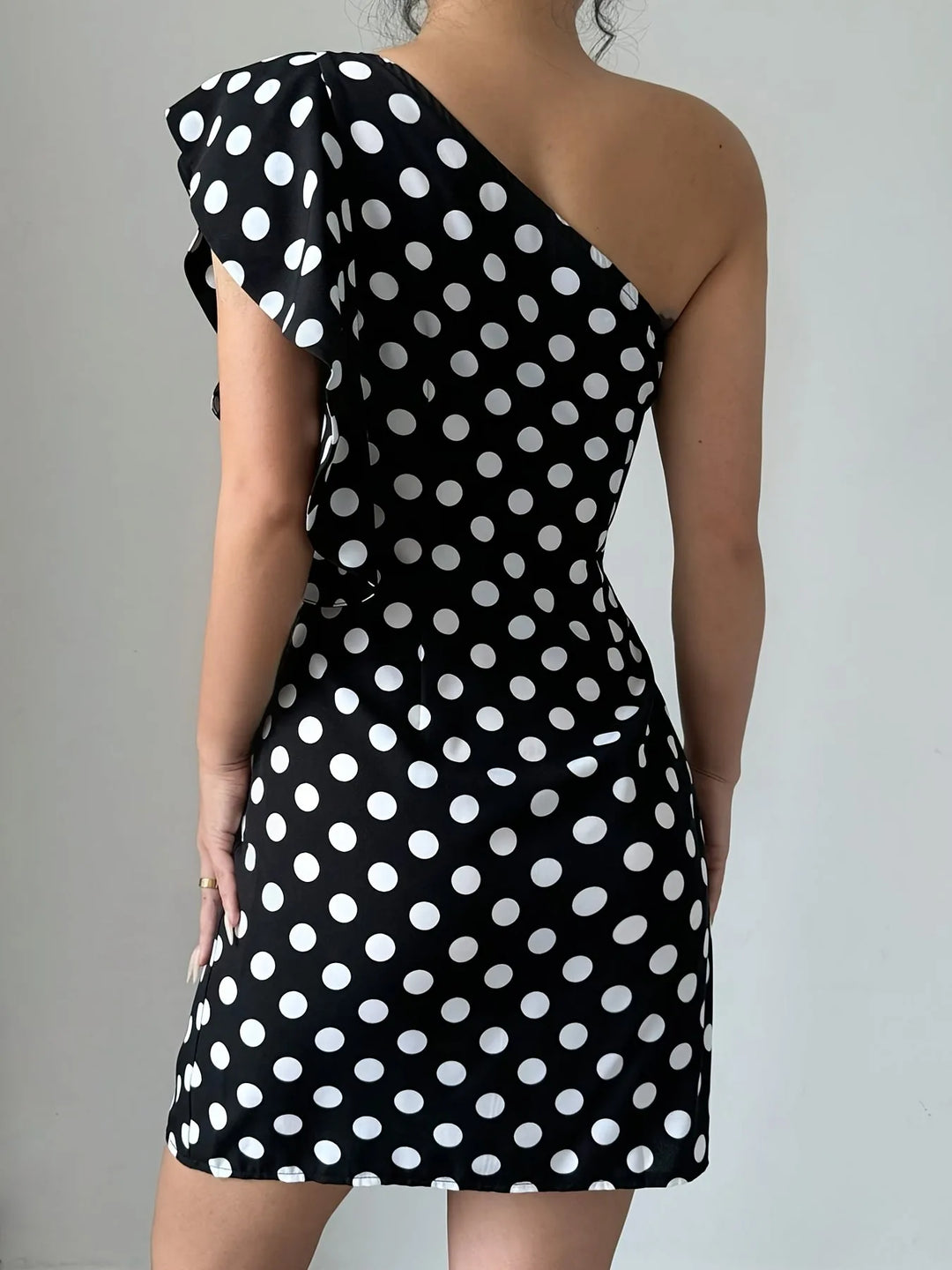Aria | Stylish Off Shoulder Black Polka Dot Dress