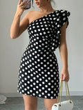 Aria | Stylish Off Shoulder Black Polka Dot Dress