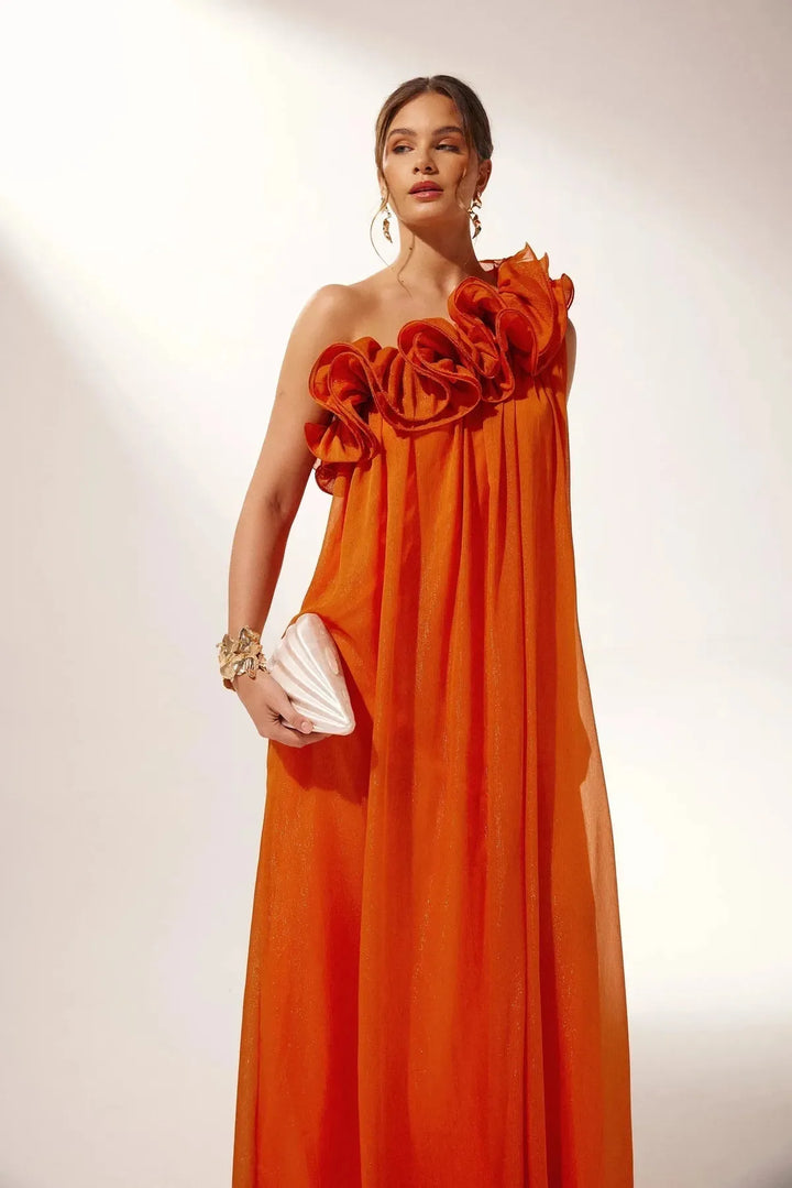 Grace | Elegant One-Shoulder Ruffle Formal Evening Gown