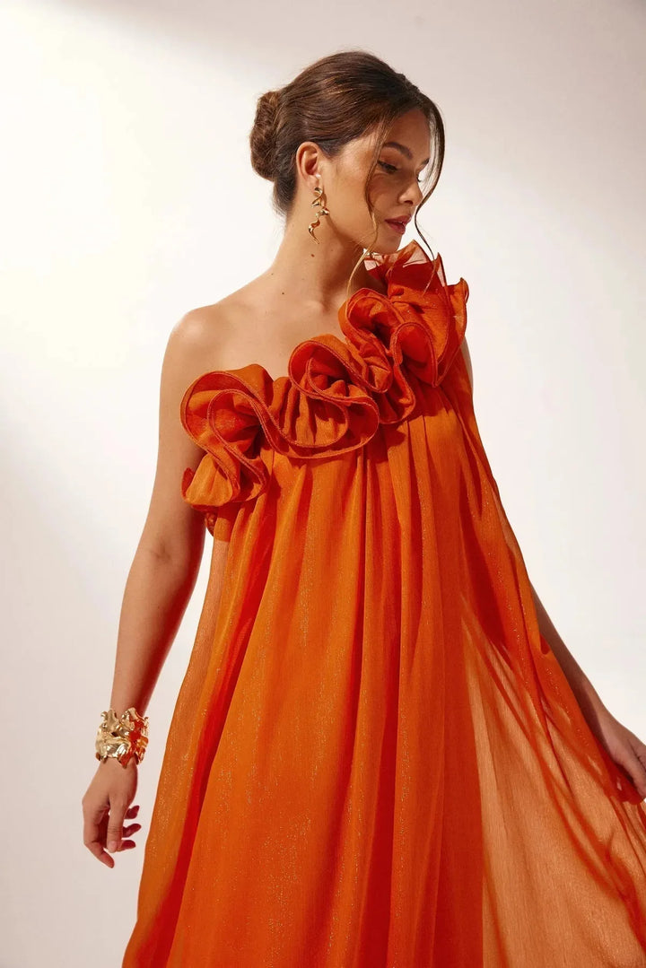 Grace | Elegant One-Shoulder Ruffle Formal Evening Gown