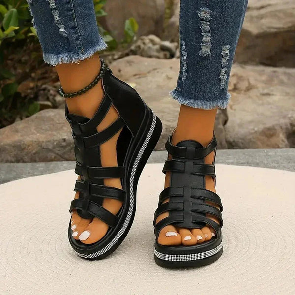 Women's Orthopedic Platform Sandals — Bess Strappy Gladiator Rhinestone
