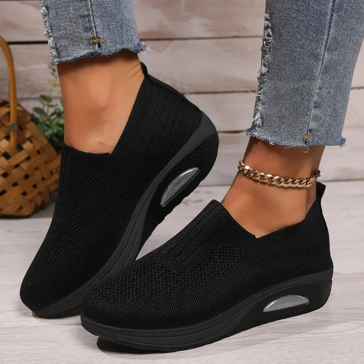 Black Women's Orthopedic Slip-On Shoes — Evelyn Cushioned Air Support - Front Full