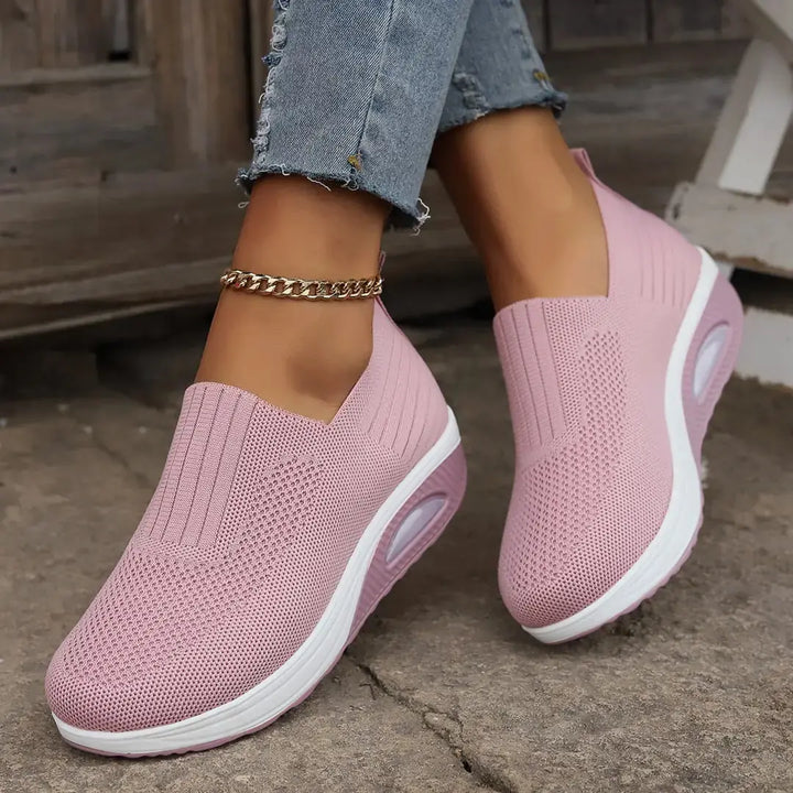 Pink Women's Orthopedic Slip-On Shoes — Evelyn Cushioned Air Support - Flat Lay