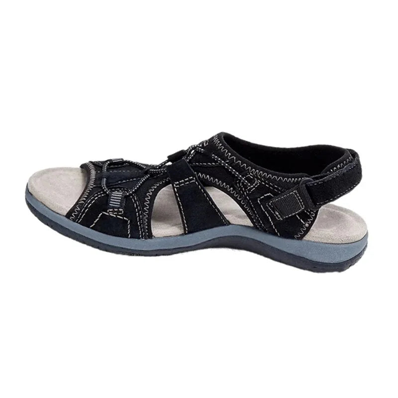 Black Women's Orthopedic Sandals — Camille Adjustable Strappy Comfort - Sole View