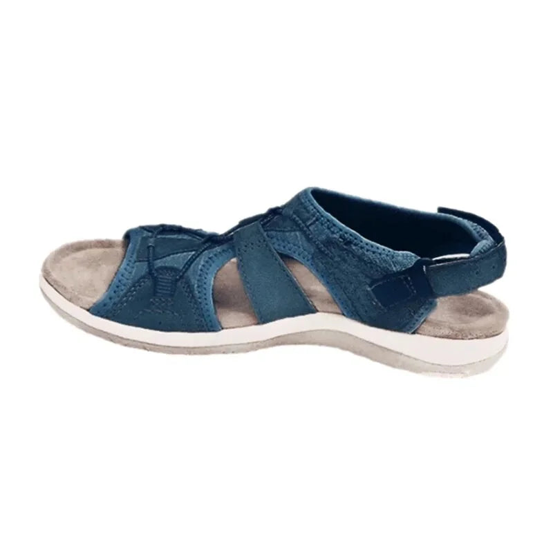 Blue Women's Orthopedic Sandals — Camille Adjustable Strappy Comfort - Angled View