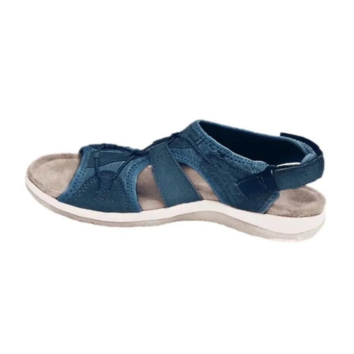 Blue Women's Orthopedic Sandals — Camille Adjustable Strappy Comfort - Angled View