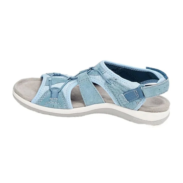 Blue Women's Orthopedic Sandals — Camille Adjustable Strappy Comfort - Profile Shot