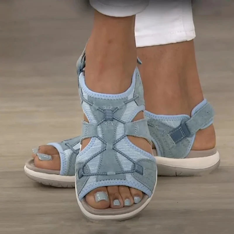 Blue Women's Orthopedic Sandals — Camille Adjustable Strappy Comfort - Studio White