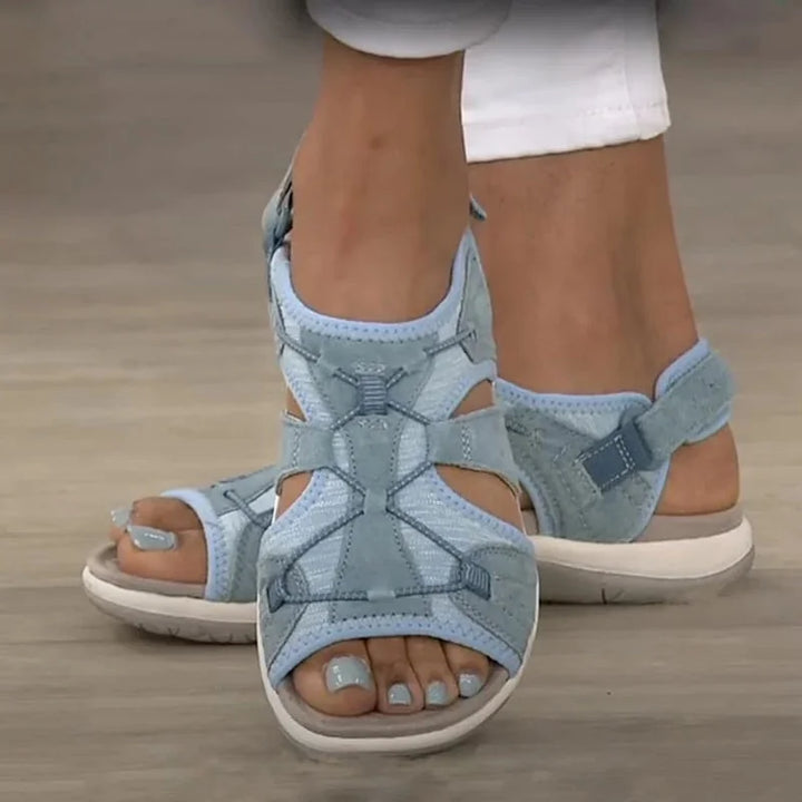 Blue Women's Orthopedic Sandals — Camille Adjustable Strappy Comfort - Studio White