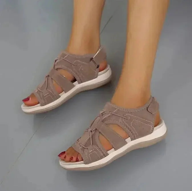 Khaki Women's Orthopedic Sandals — Camille Adjustable Strappy Comfort - Comfort Pose