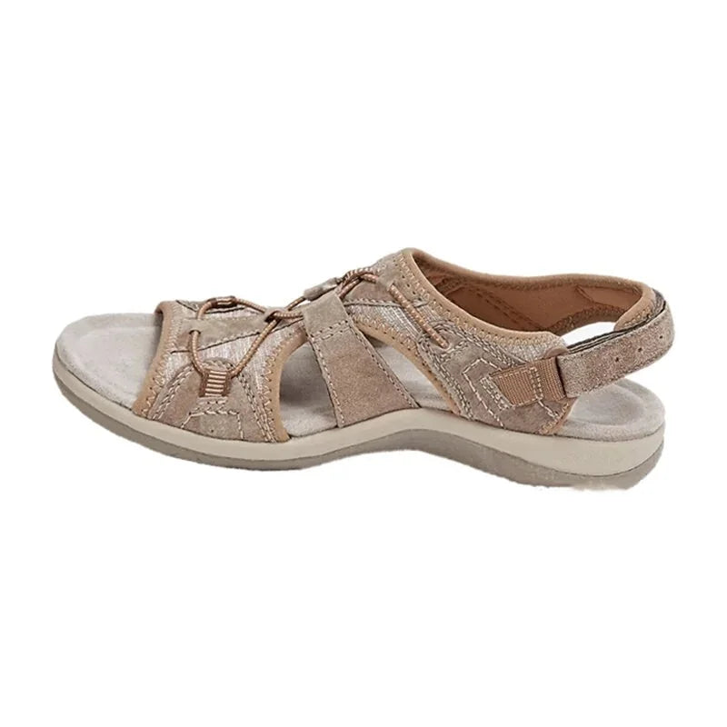 Khaki Women's Orthopedic Sandals — Camille Adjustable Strappy Comfort - Strap Detail