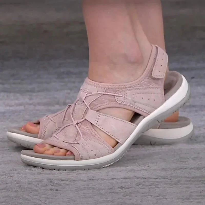 Pink Women's Orthopedic Sandals — Camille Adjustable Strappy Comfort - Close Up Straps