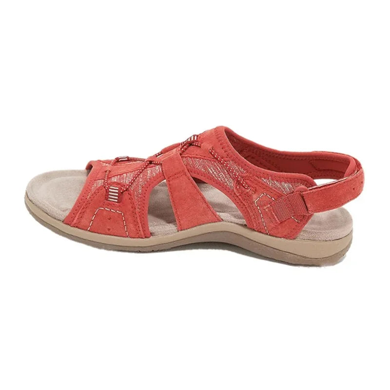 Red Women's Orthopedic Sandals — Camille Adjustable Strappy Comfort - Side Detail