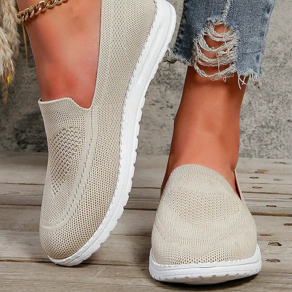 Beige Women's Orthopedic Walking Shoes — Francesca Slip-On Mesh Breathable - Side Pose