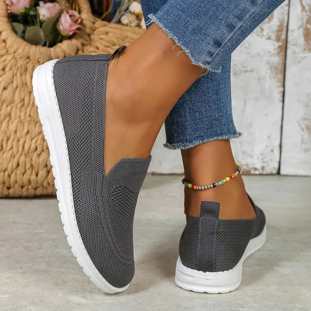 Dark Gray Women's Orthopedic Walking Shoes — Francesca Slip-On Mesh Breathable - Back Detail