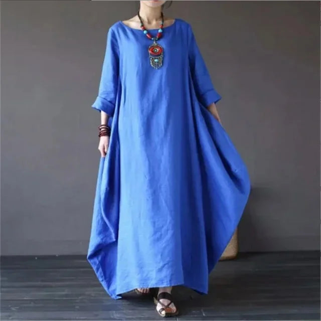 Blauw Women's Cotton Batwing Maxi Dress — Rhea Oversized Boho Casual - Studio Full