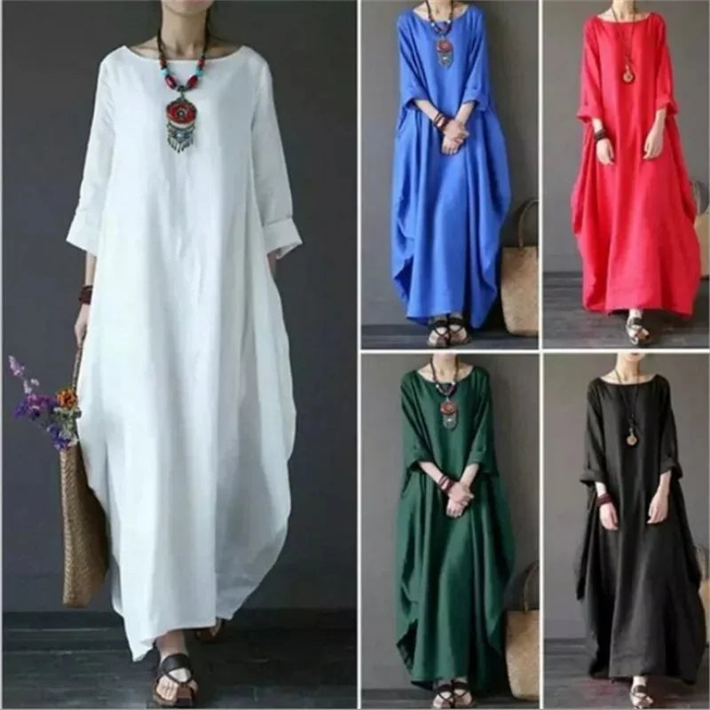 Wit Women's Cotton Batwing Maxi Dress — Rhea Oversized Boho Casual - Color Variants