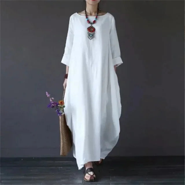 Wit Women's Cotton Batwing Maxi Dress — Rhea Oversized Boho Casual - Side Pose
