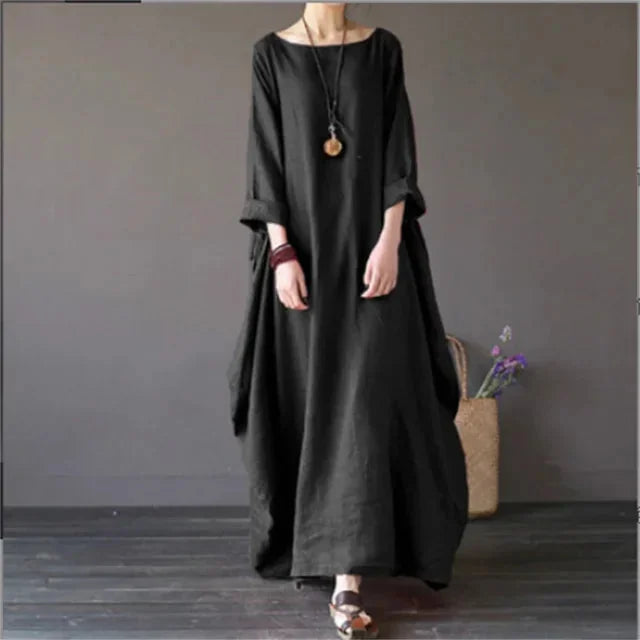 Zwart Women's Cotton Batwing Maxi Dress — Rhea Oversized Boho Casual - Front Pose