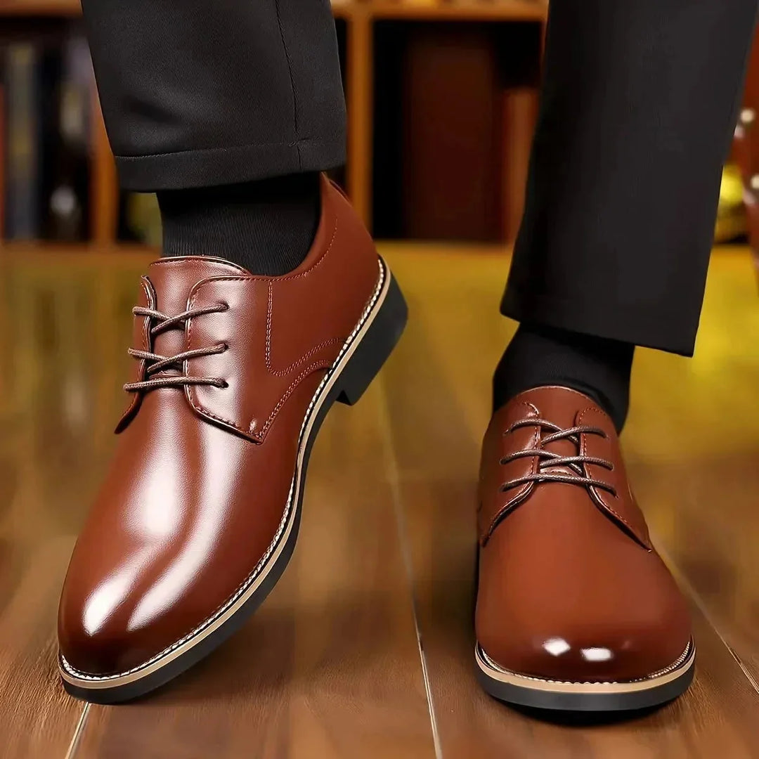 Brown Men's Oxford Dress Shoes — Jasper Lace-Up Leather Classic - Front Full