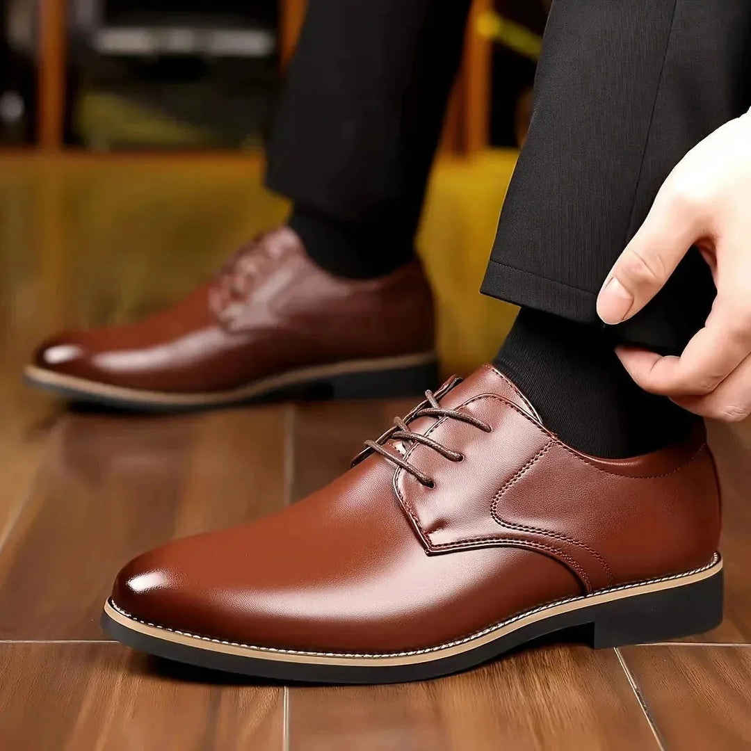 Brown Men's Oxford Dress Shoes — Jasper Lace-Up Leather Classic - Worn Lifestyle