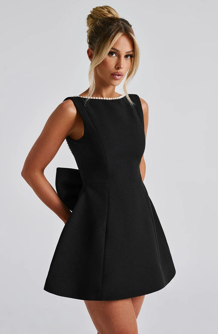 Aria | Pearl Trim Backless Bow-Back Party Mini Dress