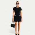 Women's Trim Mini Dress — Constance Tweed Button Detail
