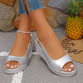 Margot | Stylish Peep-Toe Platform Wedge Silver Sandals