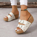 Women's Platform Sandals — Paige Cork Wedge Double Buckle