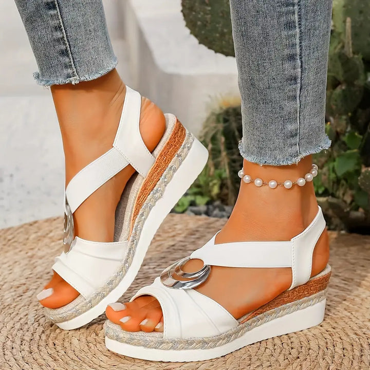 White Women's Aimee Platform Sandals — Renee Espadrille Ring Strap - Side Angle