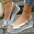 Women's Platform Wedge Silver Sandals — Marielle Slingback Espadrille Style
