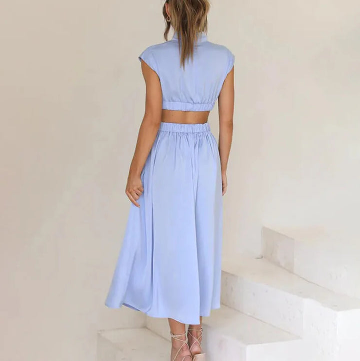 Charlotte | Elegant Pleated Halter Midi Dress