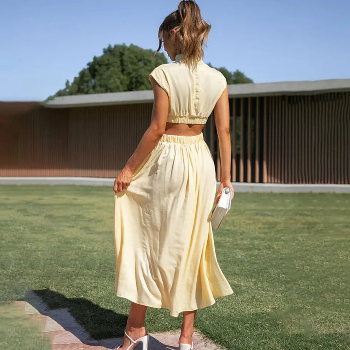 Charlotte | Elegant Pleated Halter Midi Dress