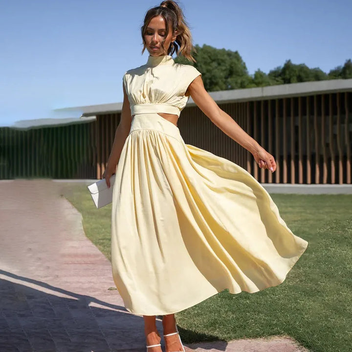 Charlotte | Elegant Pleated Halter Midi Dress