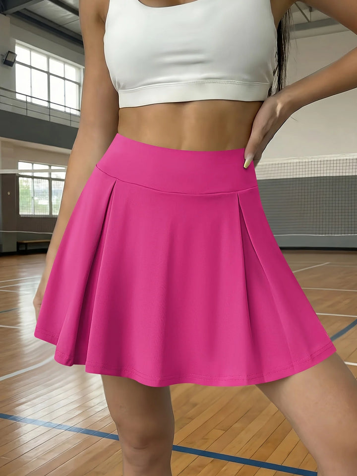 Pink Women's Pleated High-Waist White Mini Skirt — Gloria Athletic Tennis - Lifestyle Full