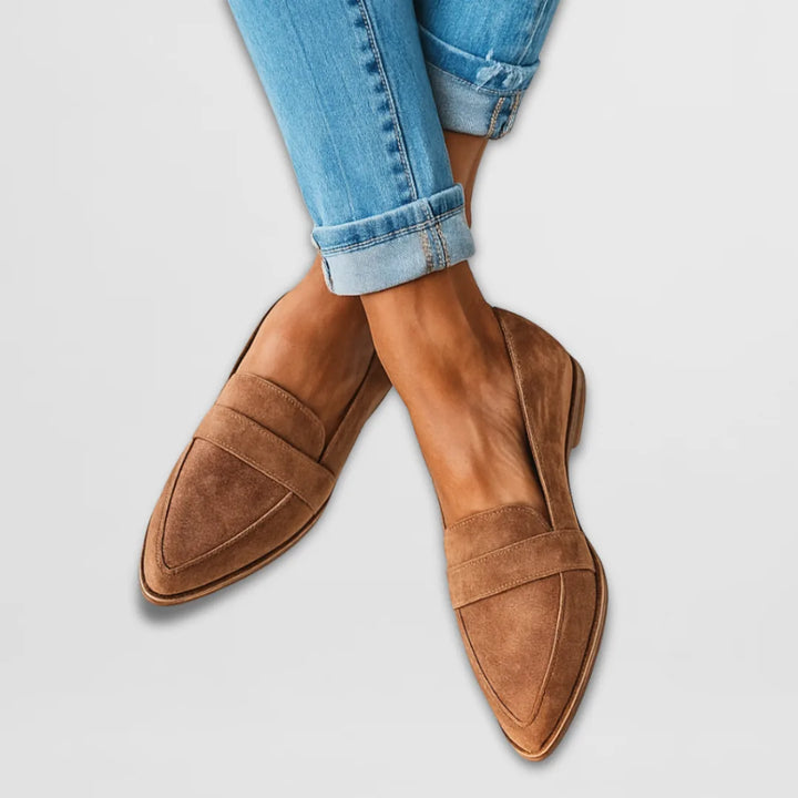 Freya | Pointed Toe Slip On Loafers with Leather Strap